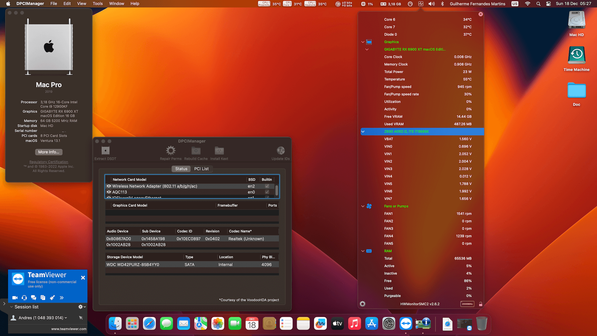 Success Hackintosh macOS Ventura 13.1 Build 22C65 in Gigabyte Z690 Aero D + Intel Core i9 12900KF + Gigabyte RX 6900 XT